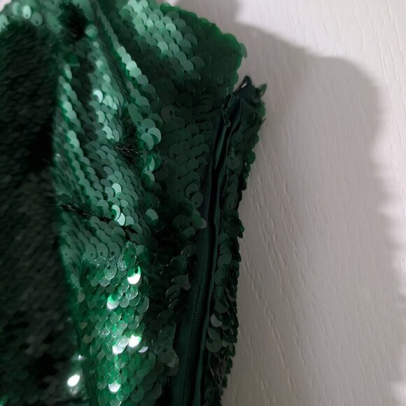 Ganni | Twisted Sequined Satin Mini Dress In Kelly Green - Picture 6 of 15